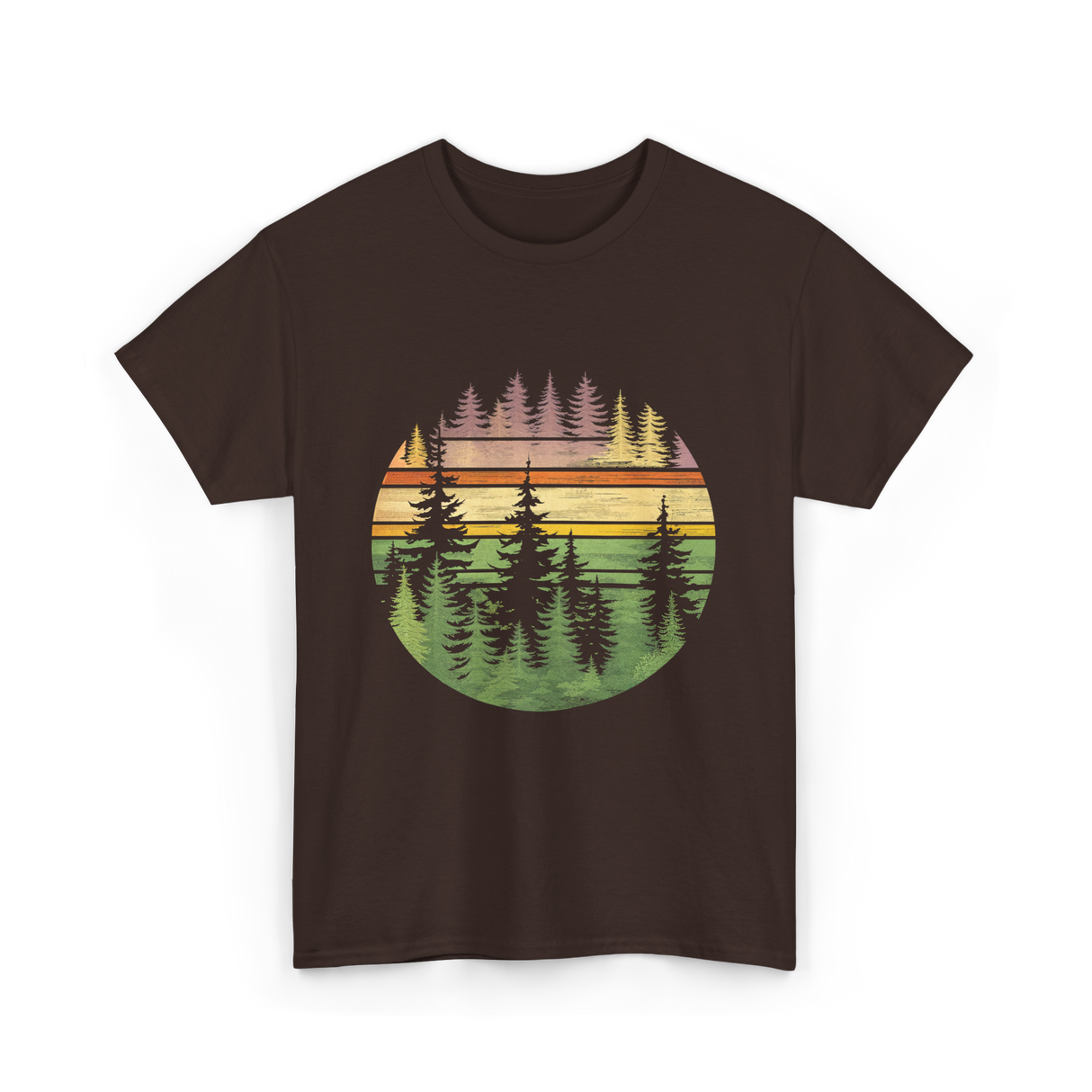 Retro Forest Trees Nature Outdoors T-Shirt - Dark Chocolate