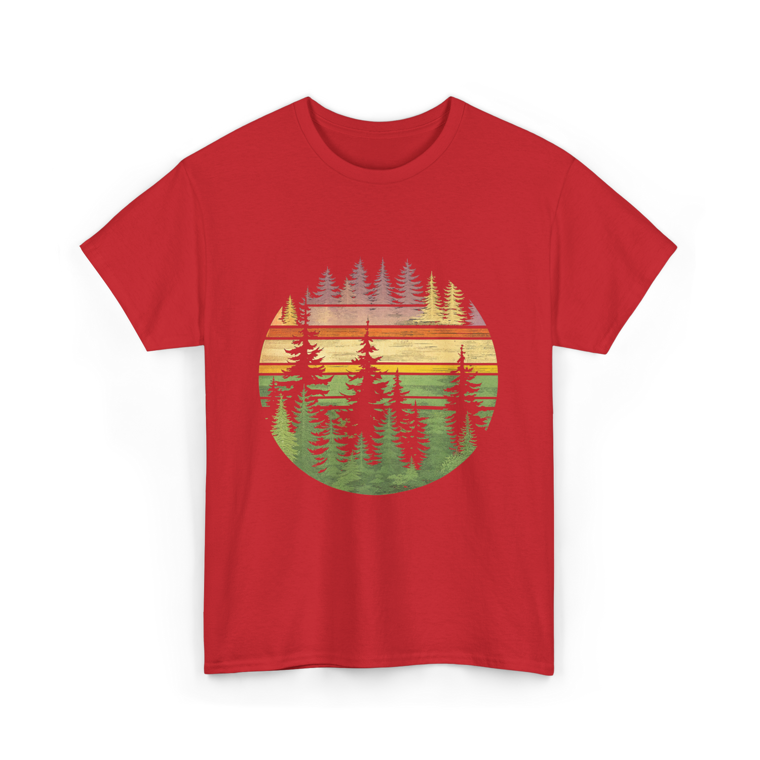 Retro Forest Trees Nature Outdoors T-Shirt - Red
