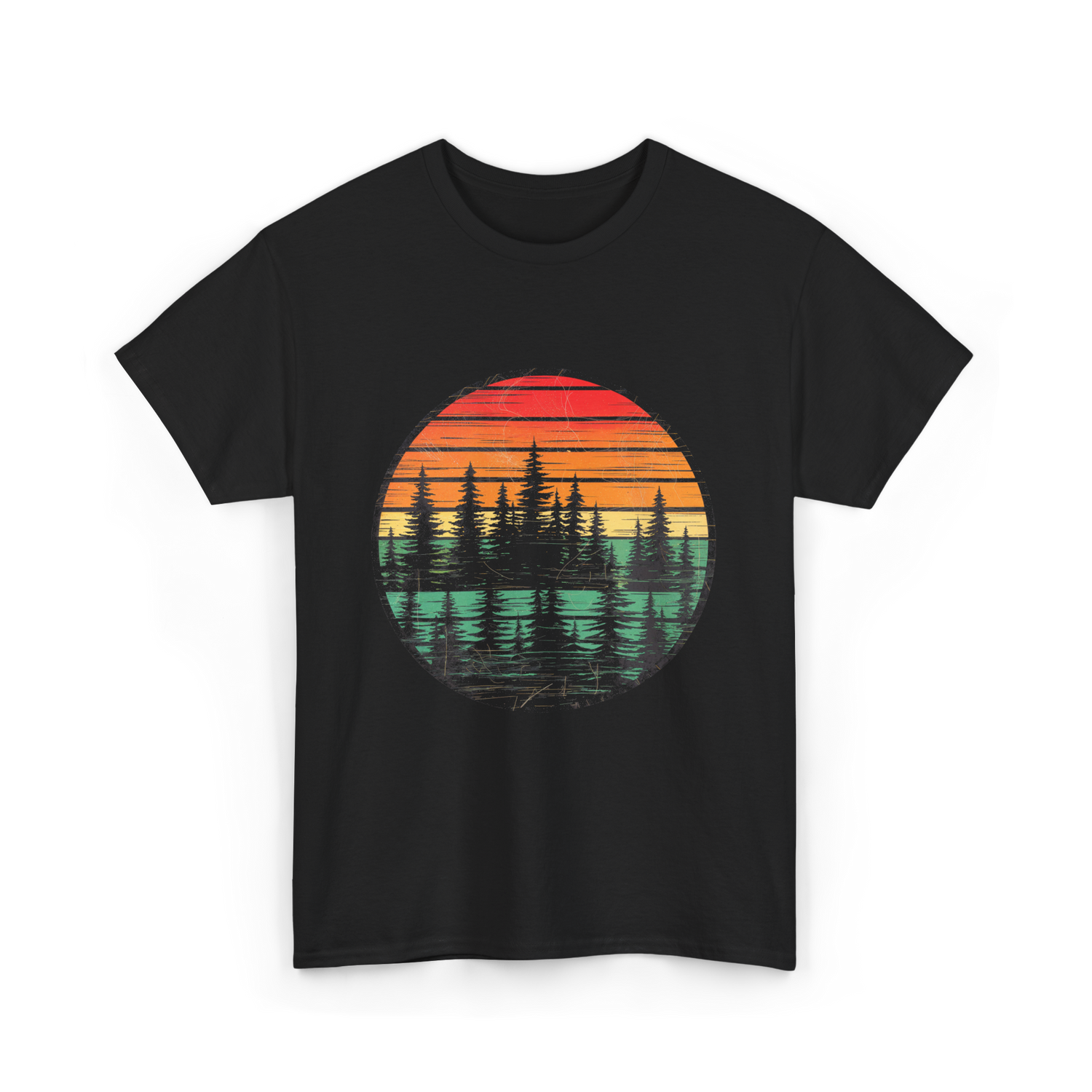 Retro Nature Trees T-Shirt - Black