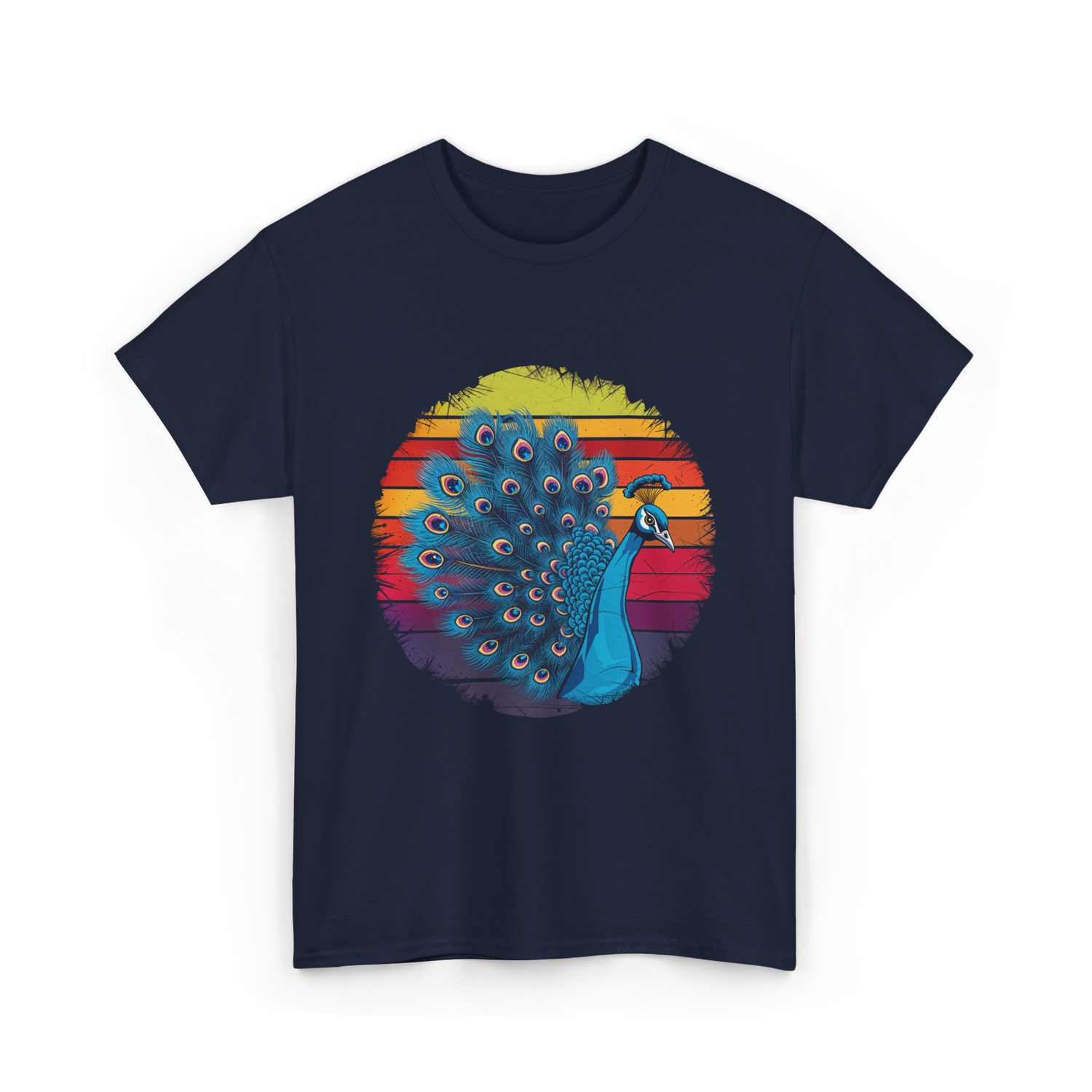 Retro Peacock Art Peacock T-Shirt - Navy
