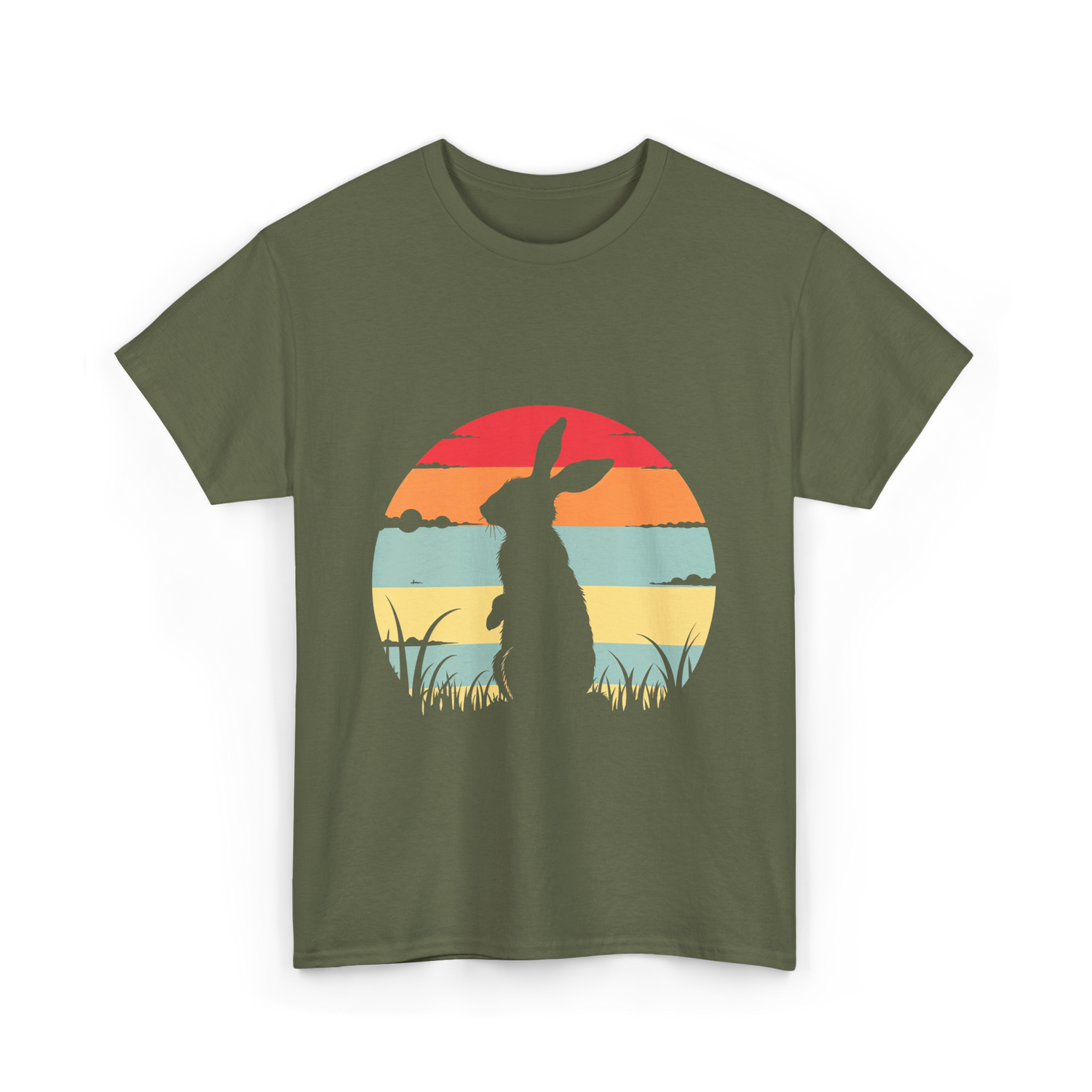 Retro Rabbit Bunny Lover T-Shirt - Military Green
