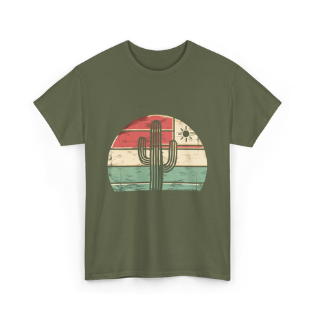 Retro Saguaro Cactus Sunset Cactus T-Shirt - Military Green