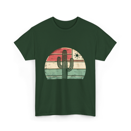 Retro Saguaro Cactus Sunset Cactus T-Shirt - Forest Green