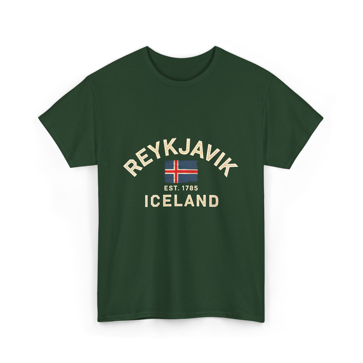 Reykjavik Iceland History Flag T-Shirt - Forest Green