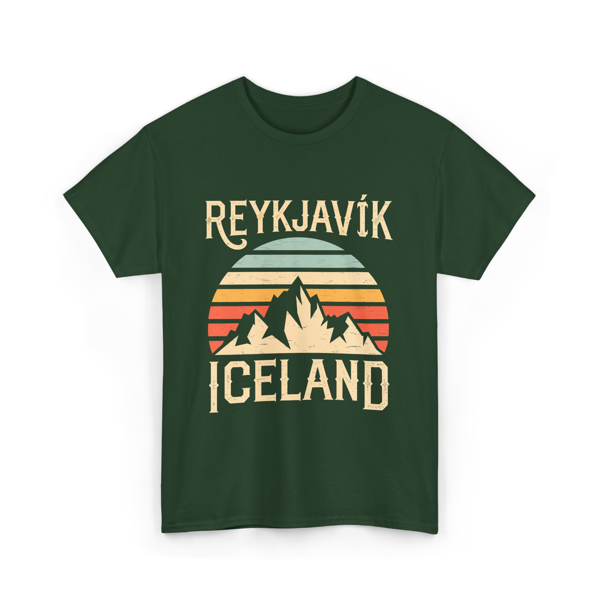 Reykjavík Iceland Mountains Travel T-Shirt - Forest Green