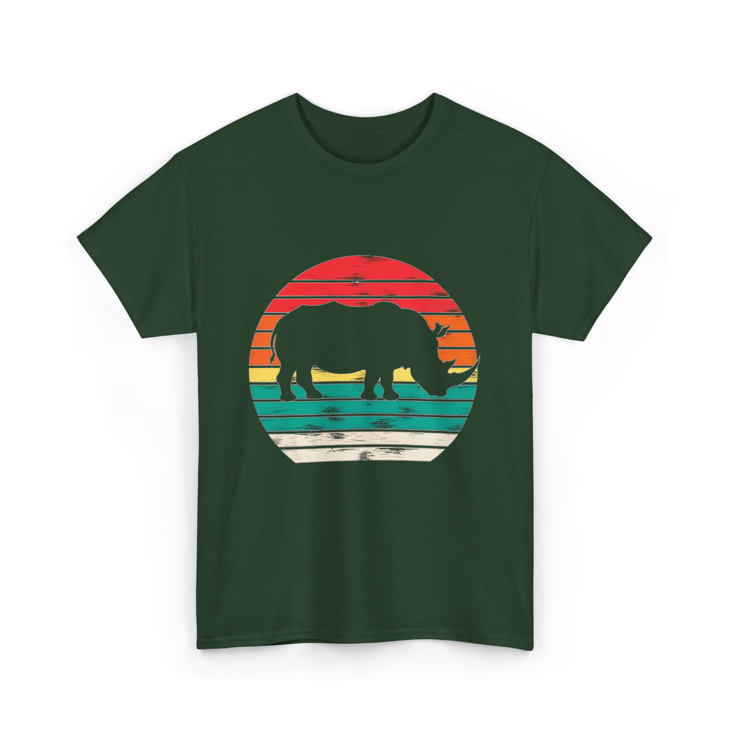 Rhino Sunset Wildlife Conservation T-Shirt - Forest Green