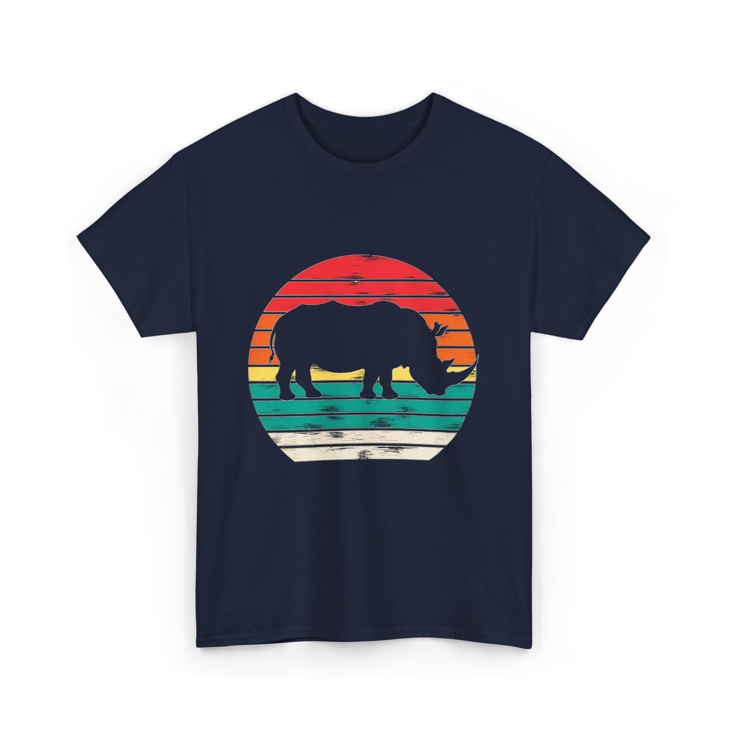 Rhino Sunset Wildlife Conservation T-Shirt - Navy