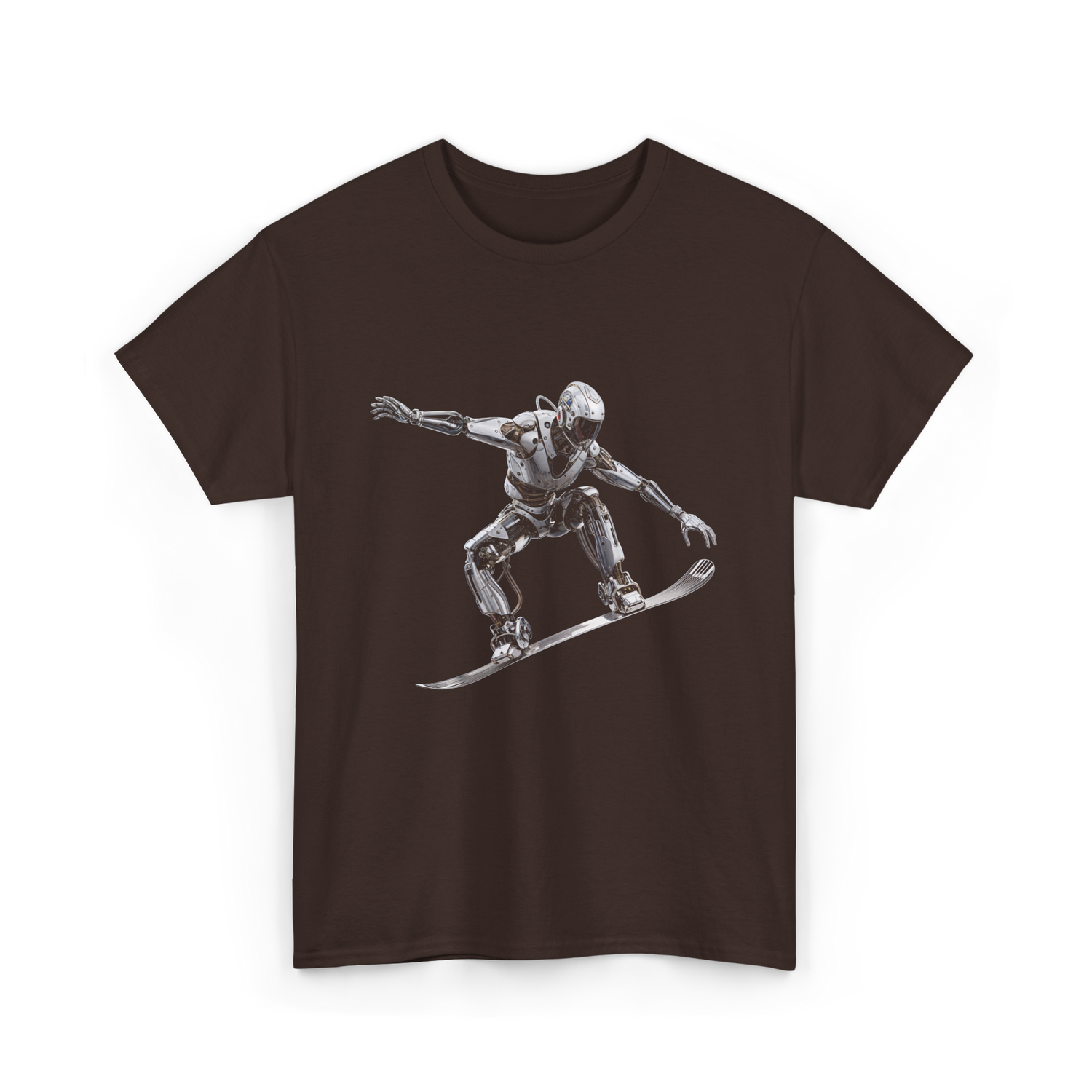 Robot Snowboarder Snowboarding Robot T-Shirt - Dark Chocolate