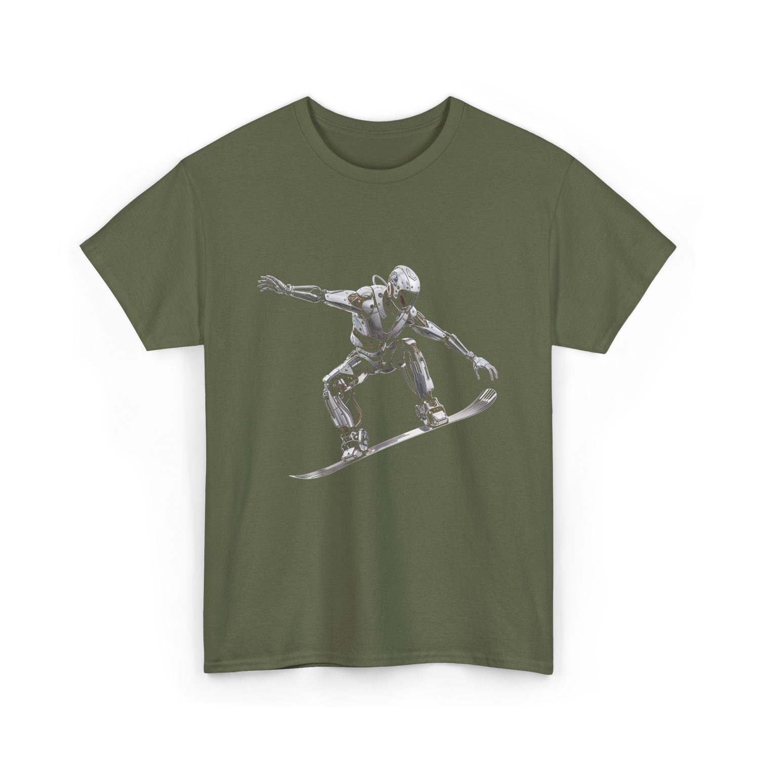 Robot Snowboarder Snowboarding Robot T-Shirt - Military Green