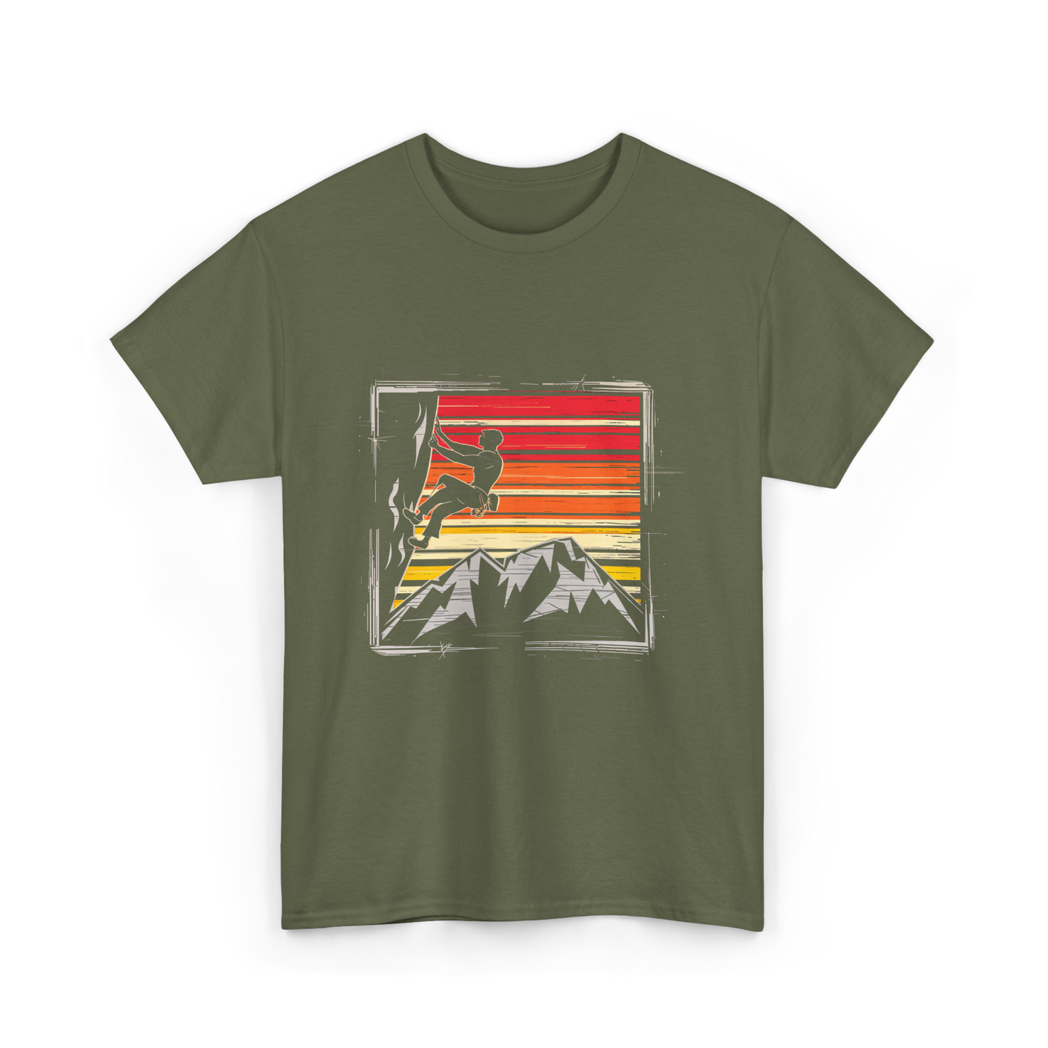 Rock Climbing Retro Adventure T-Shirt - Military Green