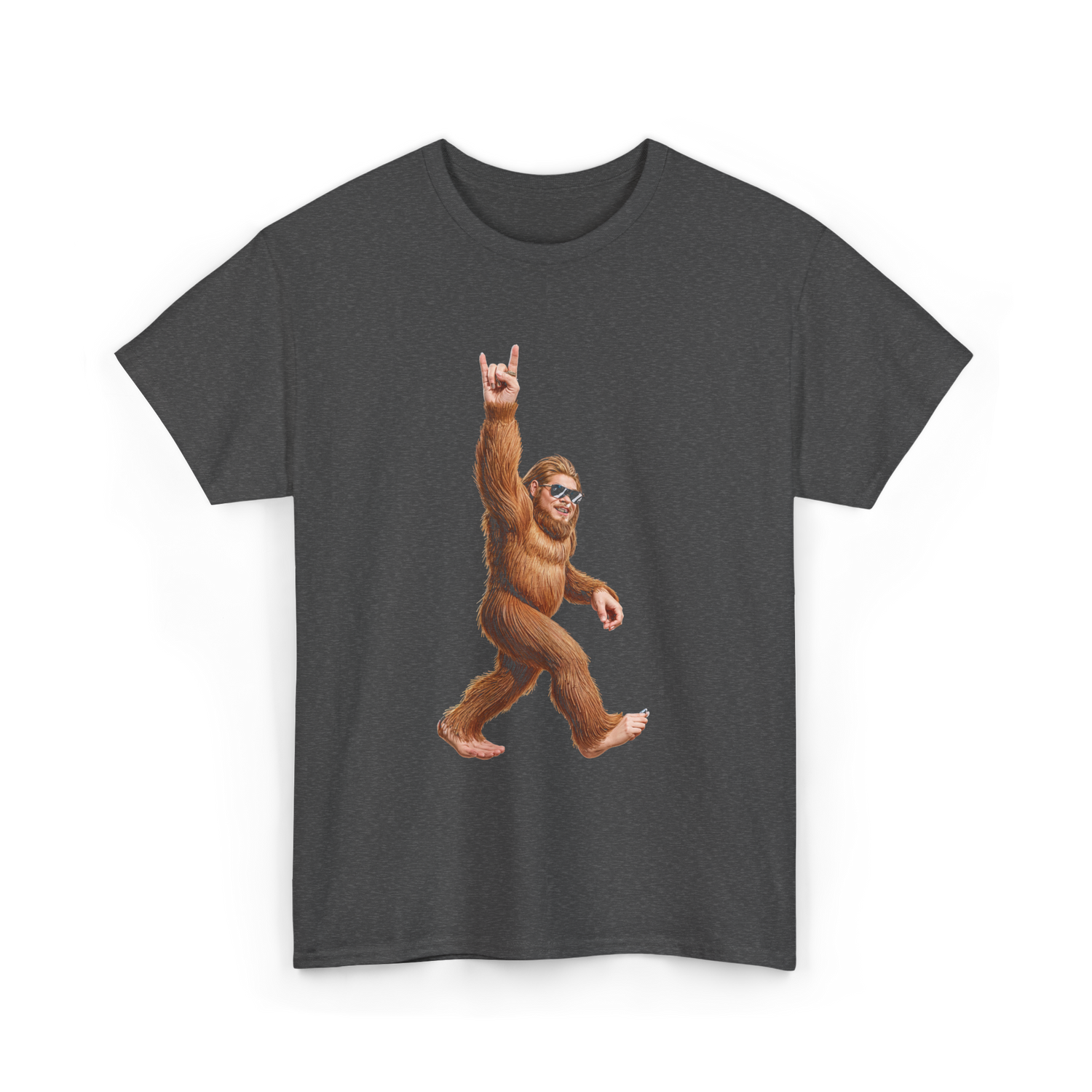 Rock On Bigfoot Sasquatch Rock Music T-Shirt - Dark Heather