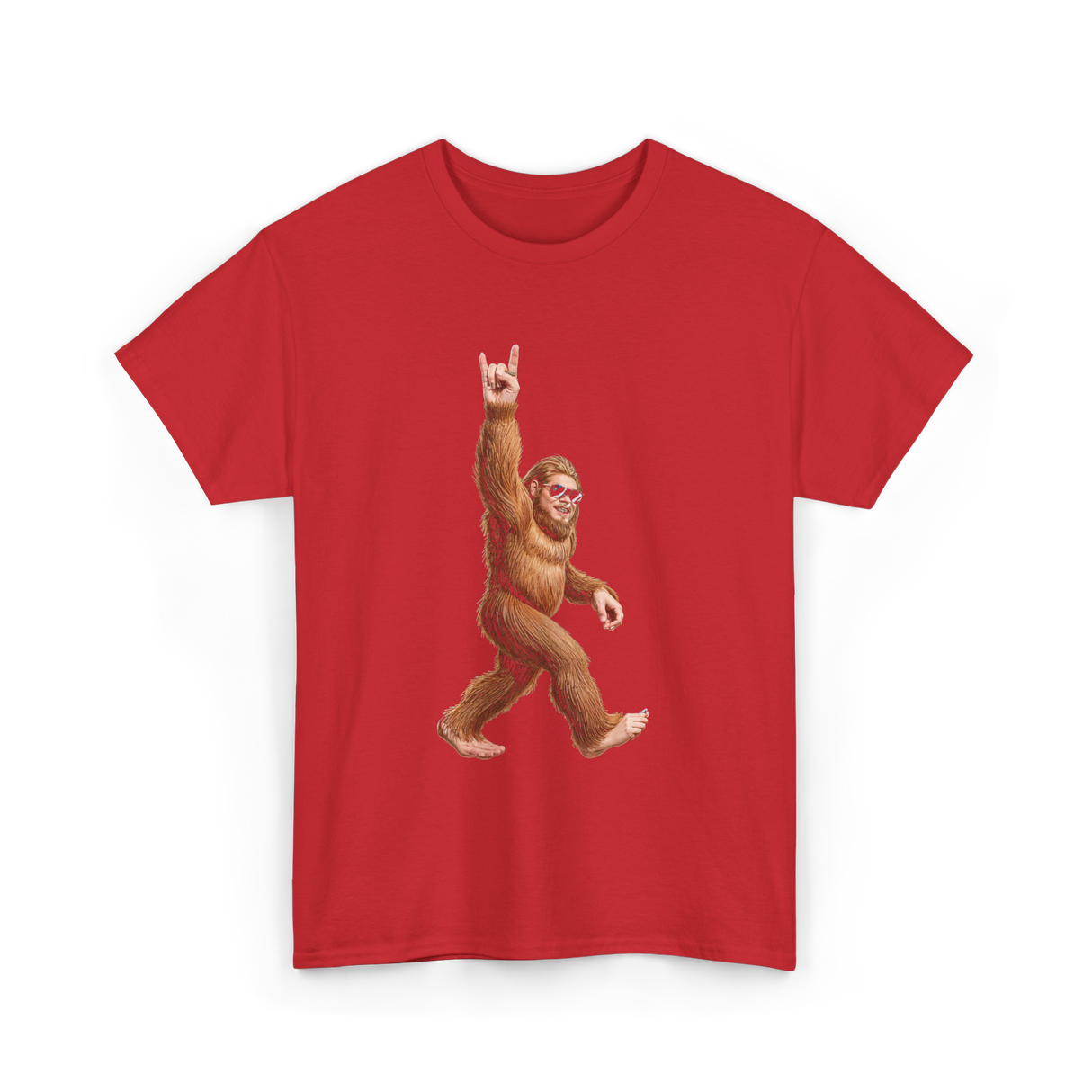 Rock On Bigfoot Sasquatch Rock Music T-Shirt - Red