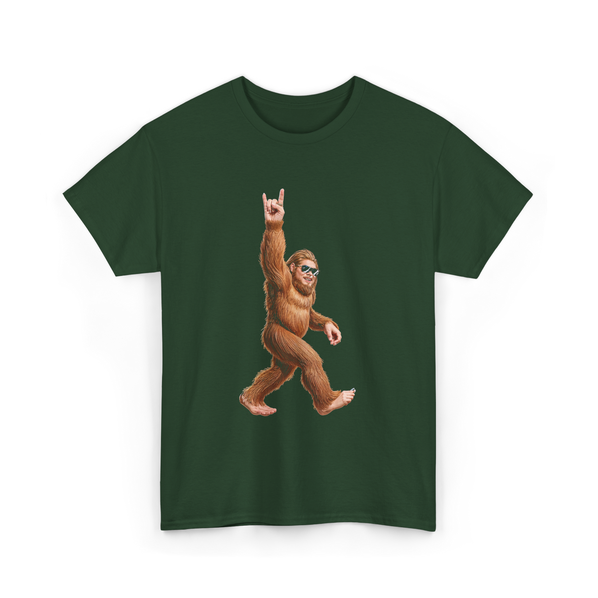 Rock On Bigfoot Sasquatch Rock Music T-Shirt - Forest Green