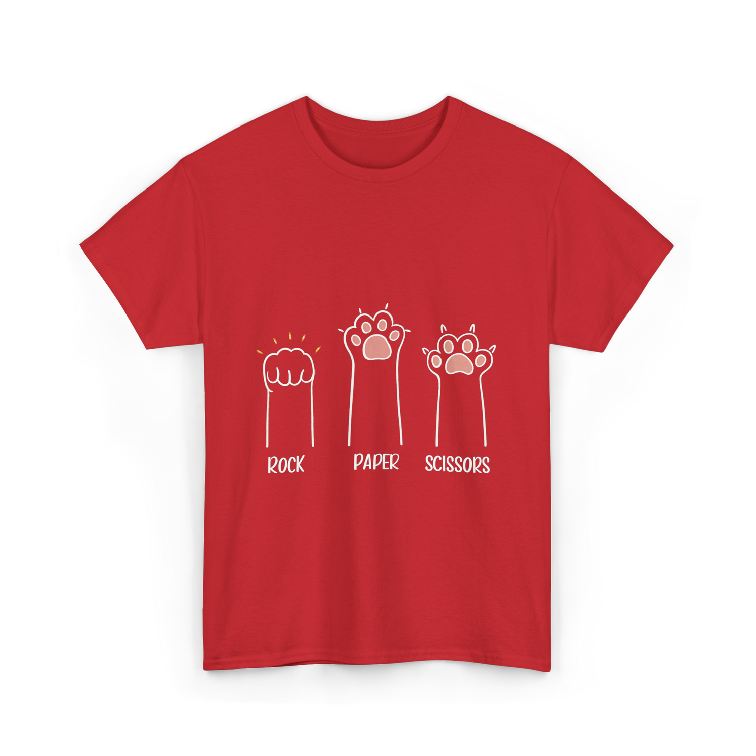 Rock Paper Scissors Cat Game T-Shirt - Red