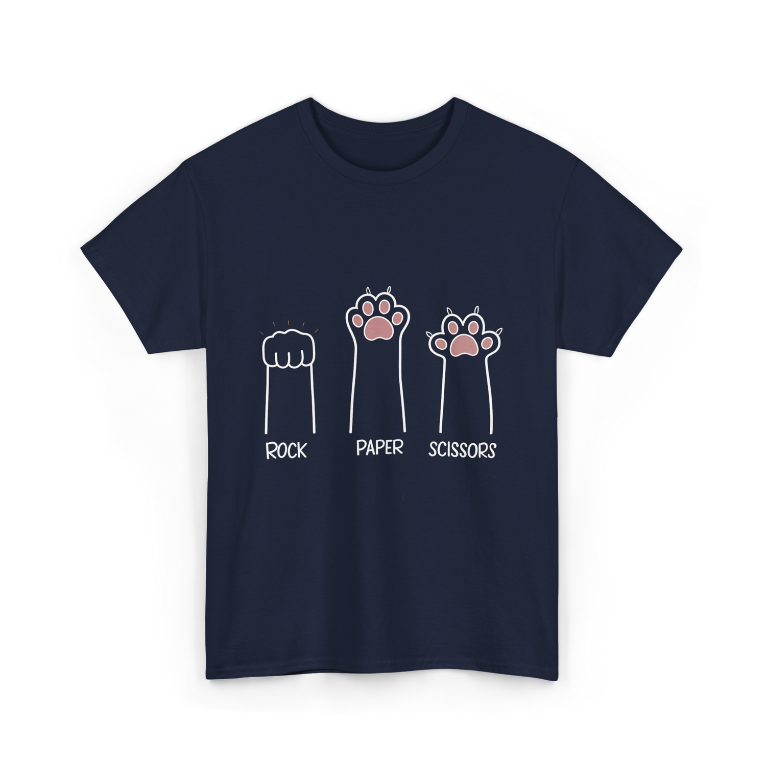 Rock Paper Scissors Cat Game T-Shirt - Navy
