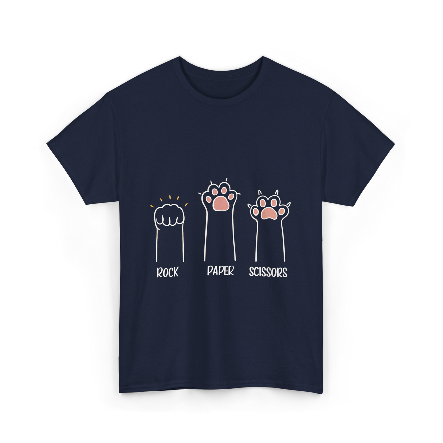 Rock Paper Scissors Cat Game T-Shirt - Navy