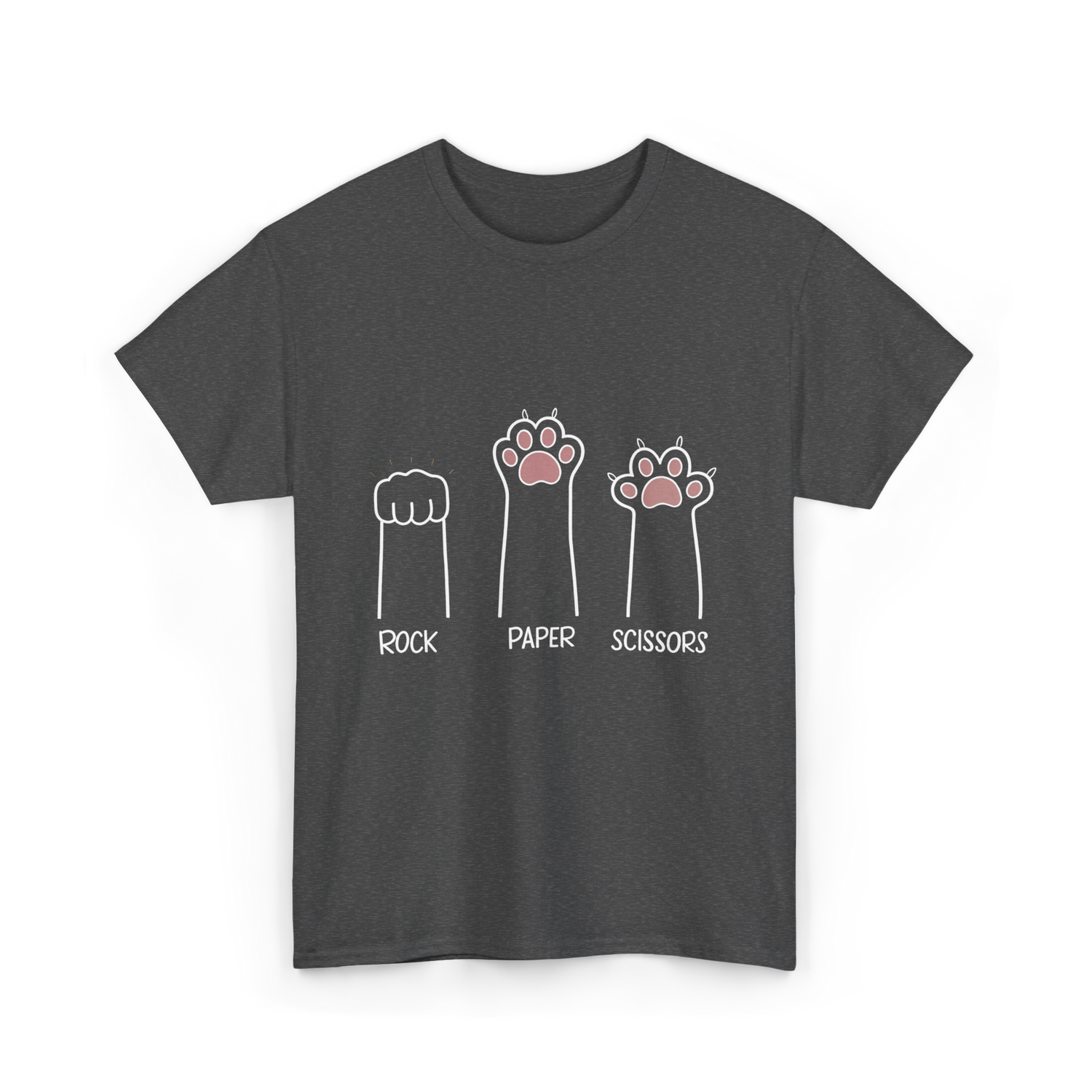 Rock Paper Scissors Cat Game T-Shirt - Dark Heather