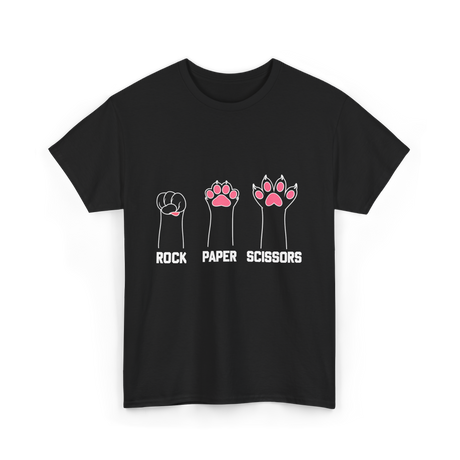 Rock Paper Scissors Cat Paw Game T-Shirt - Black