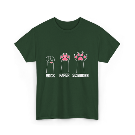 Rock Paper Scissors Cat Paw Game T-Shirt - Forest Green