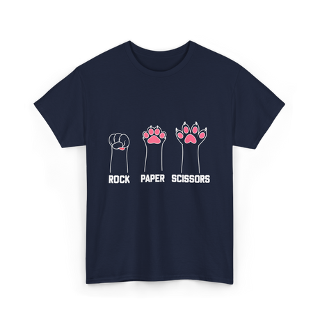 Rock Paper Scissors Cat Paw Game T-Shirt - Navy