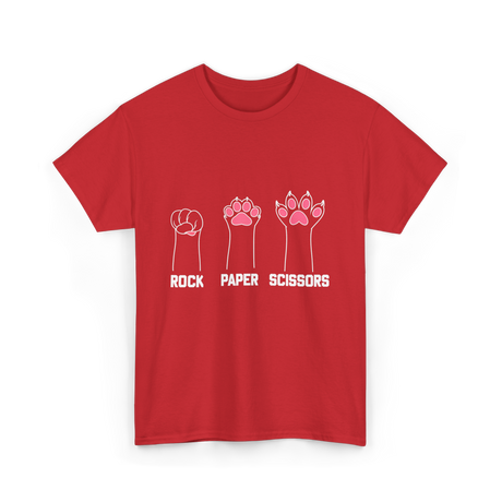 Rock Paper Scissors Cat Paw Game T-Shirt - Red