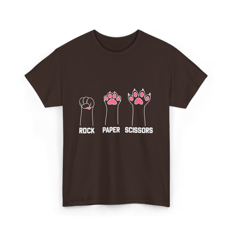 Rock Paper Scissors Cat Paw Game T-Shirt - Dark Chocolate