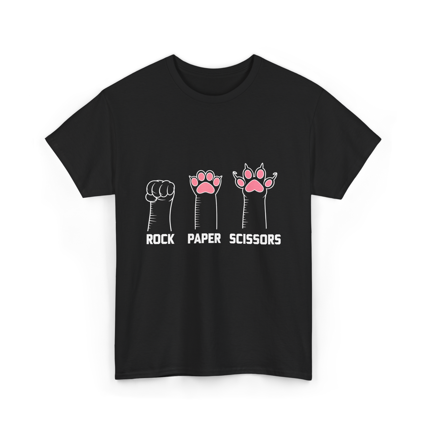 Rock Paper Scissors Cat Paws Cat T-Shirt - Black