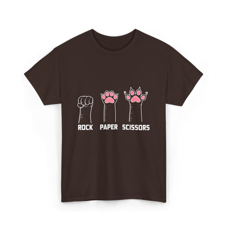 Rock Paper Scissors Cat Paws Cat T-Shirt - Dark Chocolate