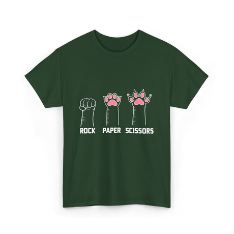 Rock Paper Scissors Cat Paws Cat T-Shirt - Forest Green