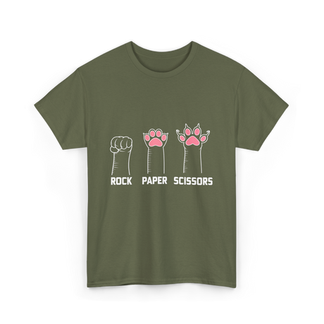 Rock Paper Scissors Cat Paws Cat T-Shirt - Military Green