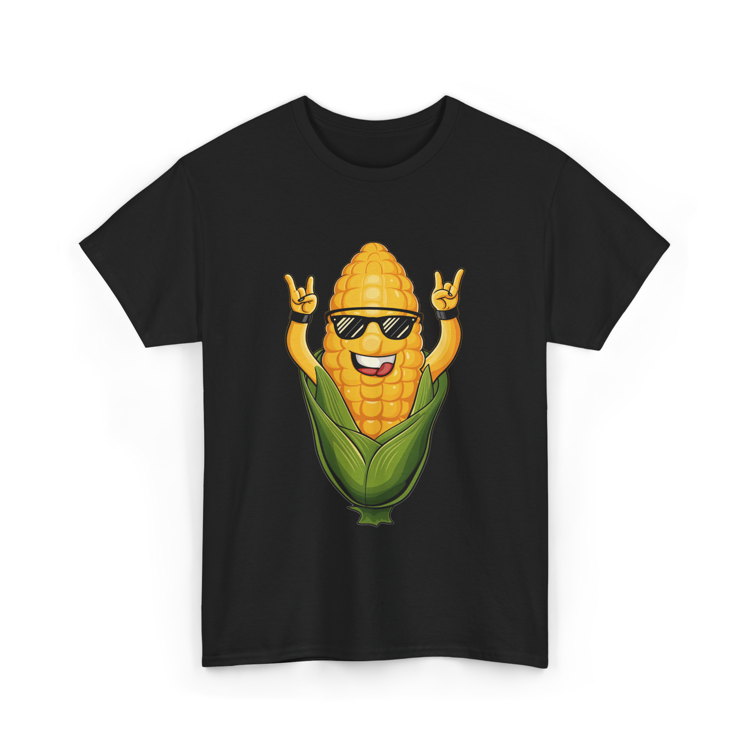 Rocking Corn Character Corn T-Shirt - Black