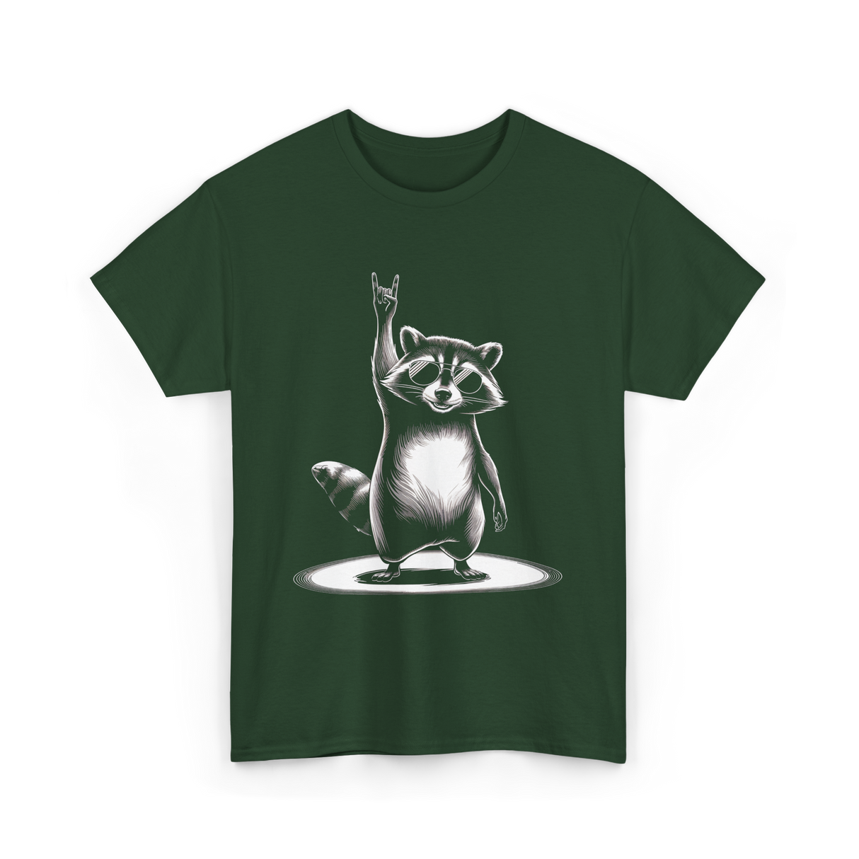 Rocking Raccoon Music Raccoon T-Shirt - Forest Green
