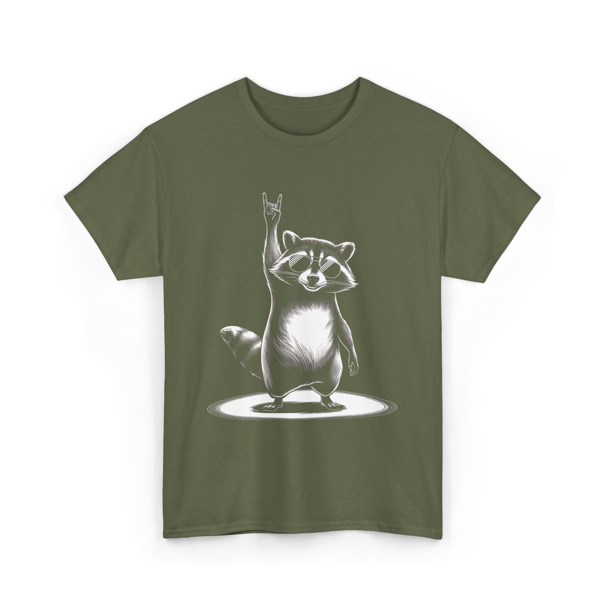 Rocking Raccoon Music Raccoon T-Shirt - Military Green