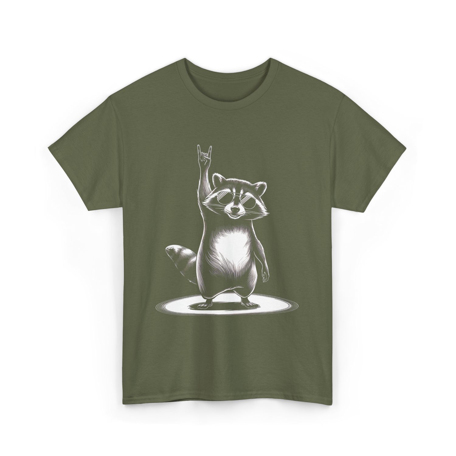 Rocking Raccoon Music Raccoon T-Shirt - Military Green