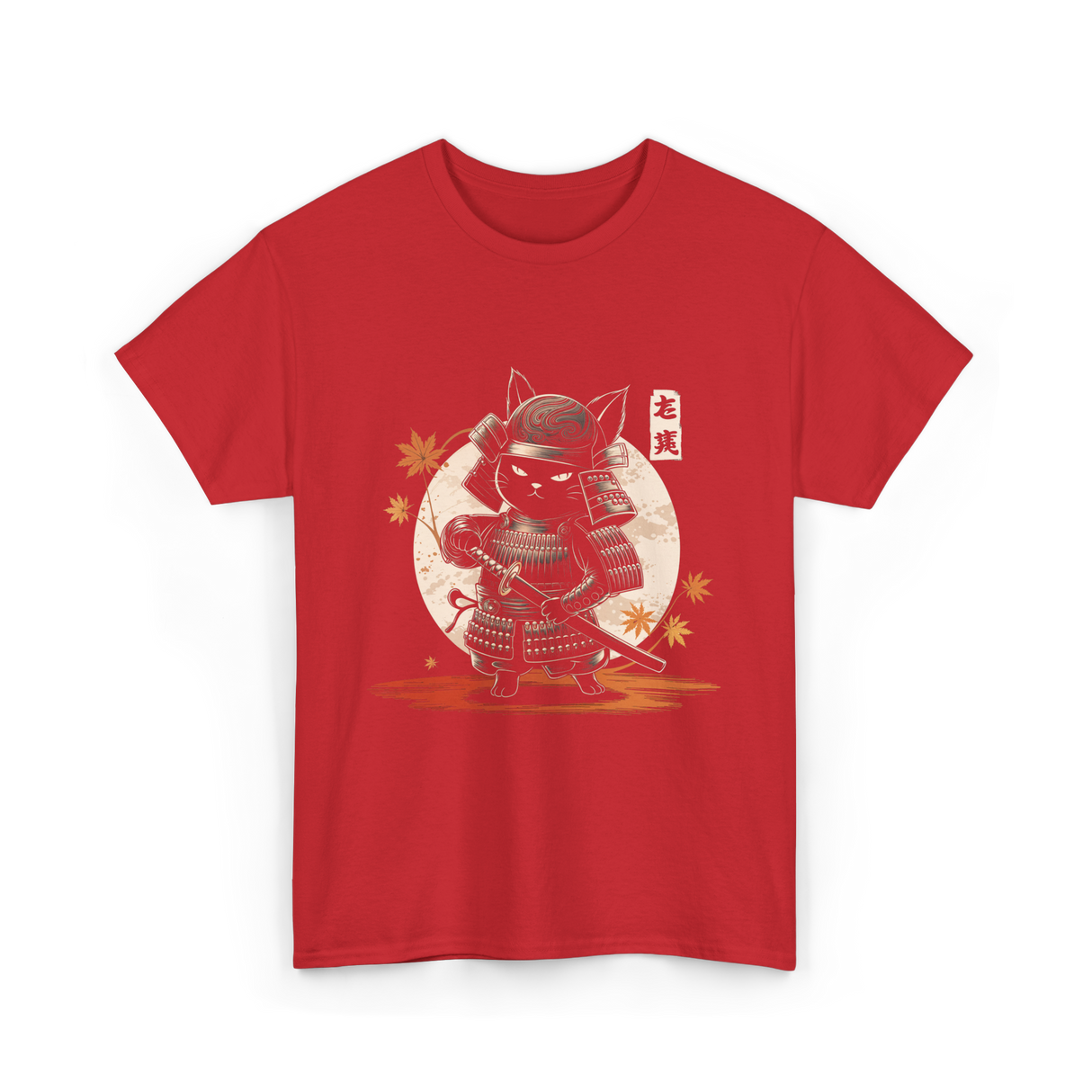 Samurai Cat Kawaii Ninja Cat T-Shirt - Red