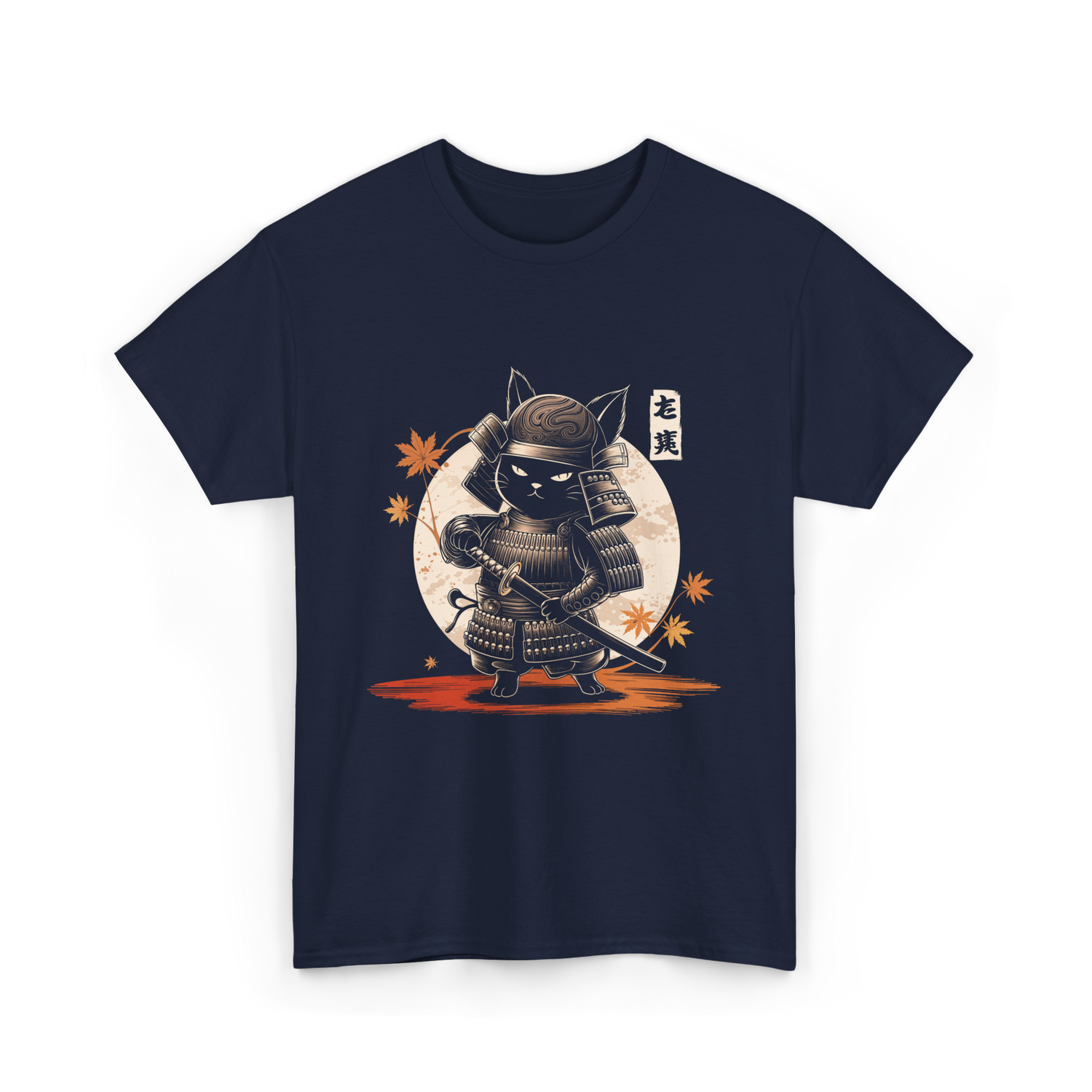 Samurai Cat Kawaii Ninja Cat T-Shirt - Navy