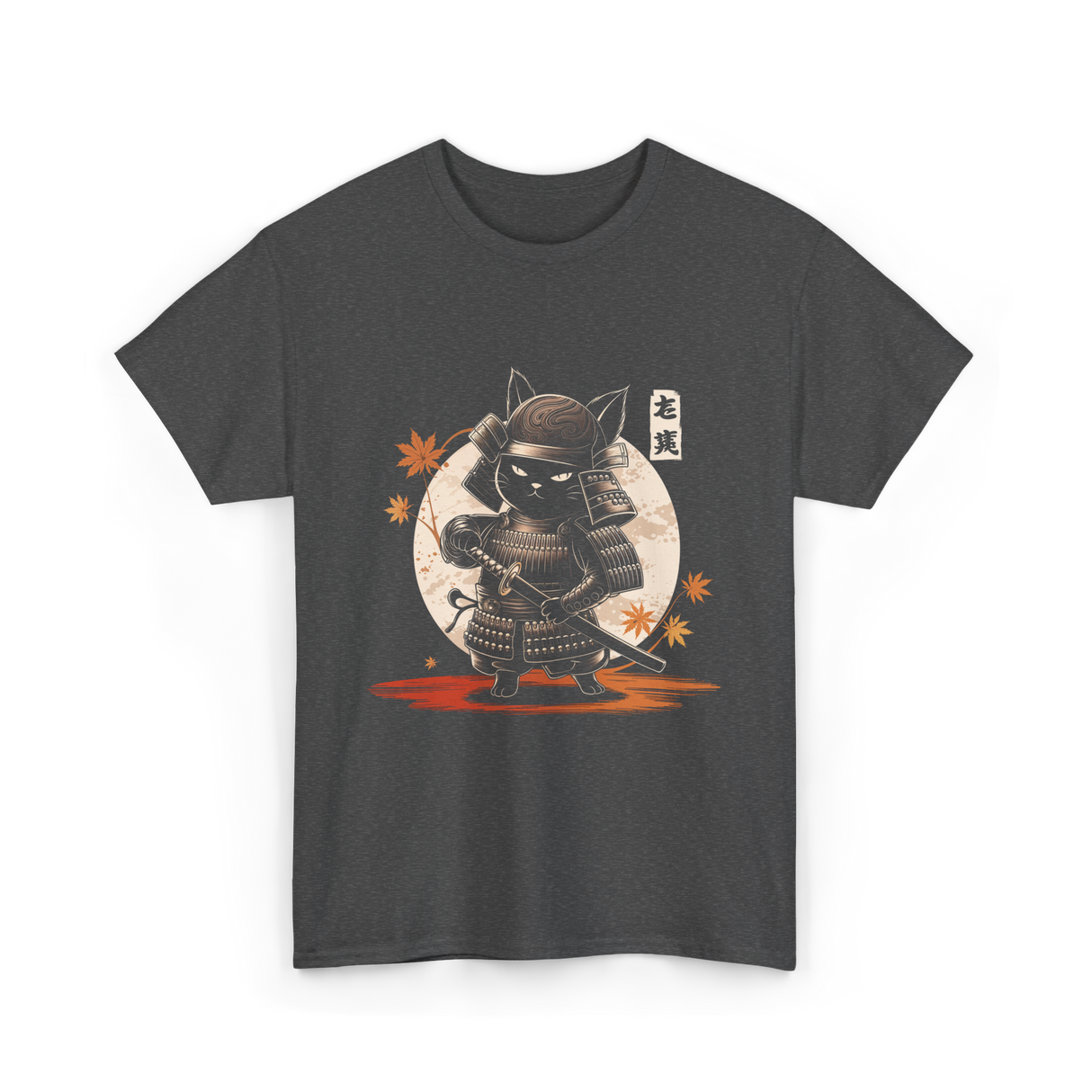 Samurai Cat Kawaii Ninja Cat T-Shirt - Dark Heather