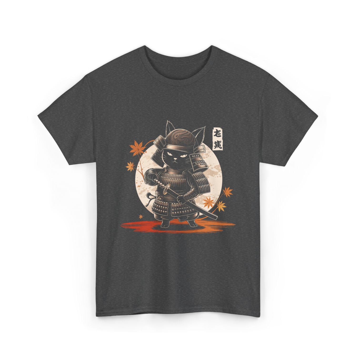 Samurai Cat Kawaii Ninja Cat T-Shirt - Dark Heather