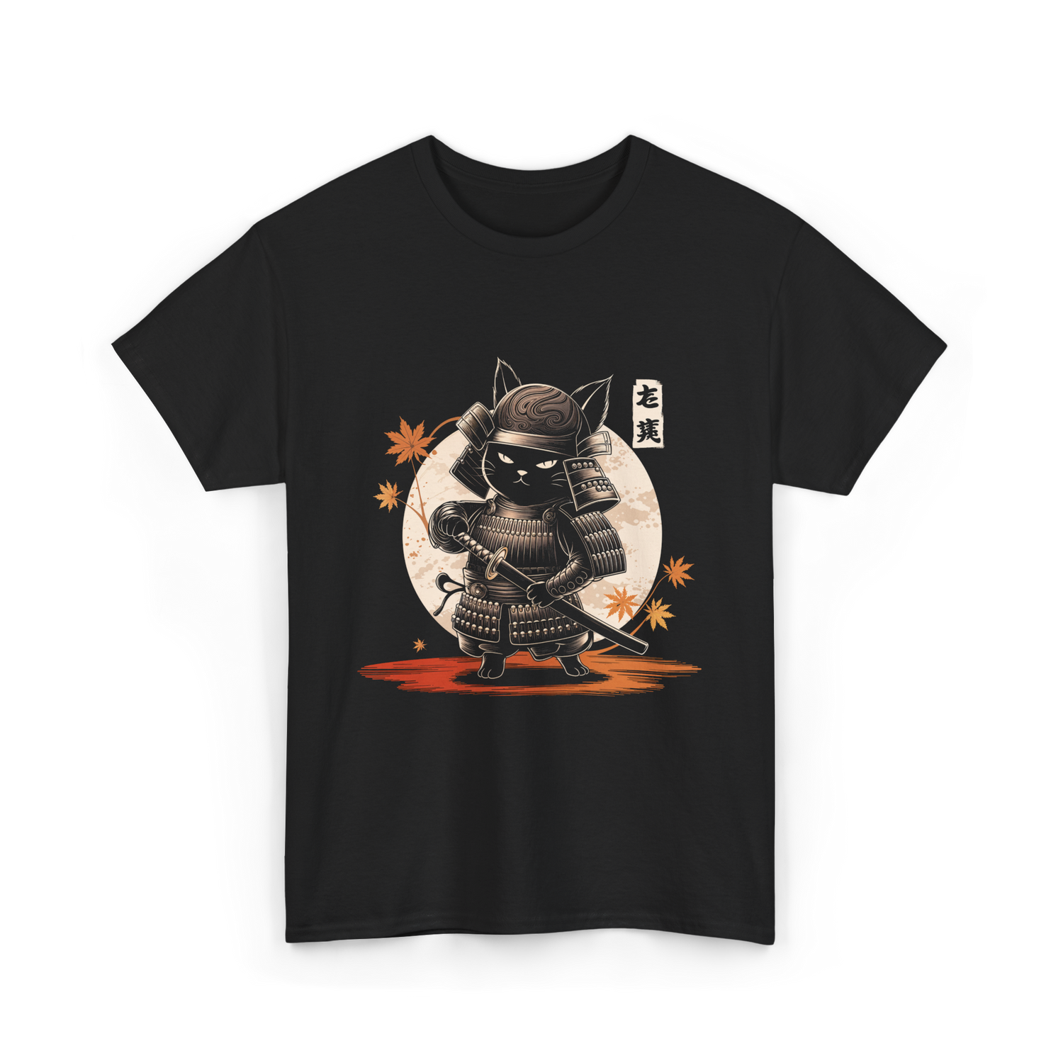 Samurai Cat Kawaii Ninja Cat T-Shirt - Black