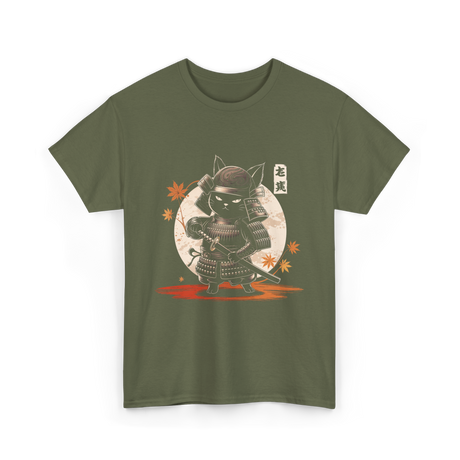 Samurai Cat Kawaii Ninja Cat T-Shirt - Military Green