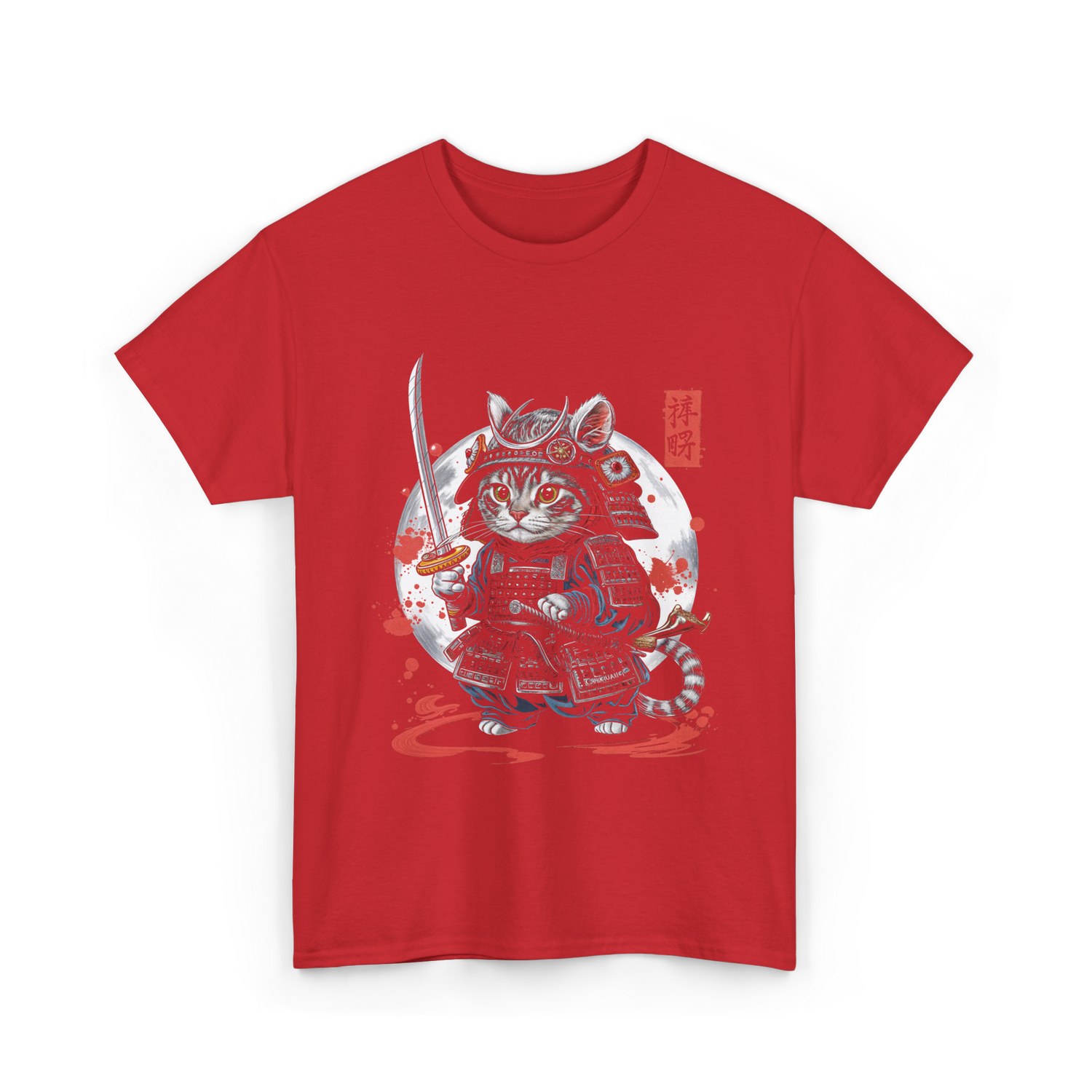 Samurai Cat Kawaii Ninja Cat T-Shirt - Red
