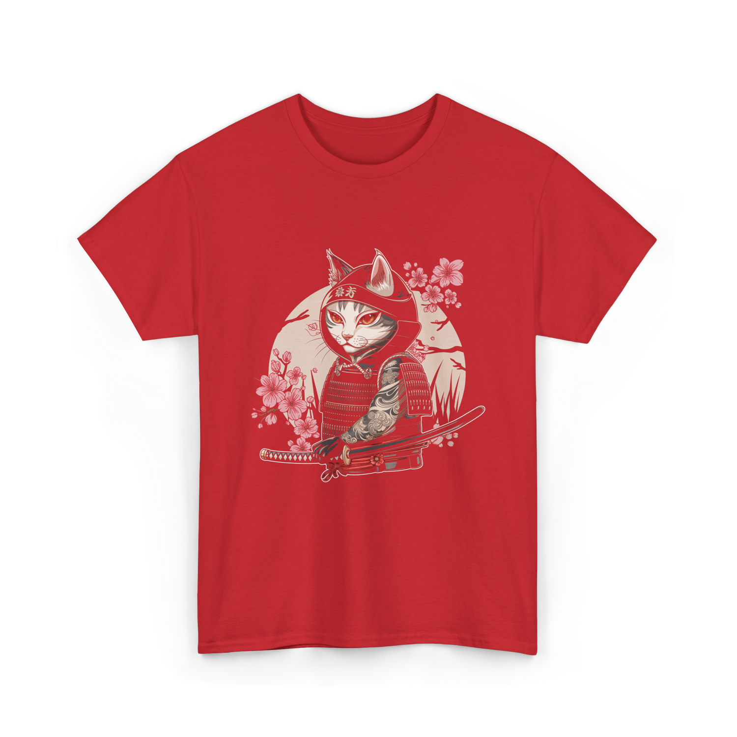 Samurai Cat Tattoo Cat T-Shirt - Red