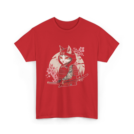Samurai Cat Tattoo Cat T-Shirt - Red