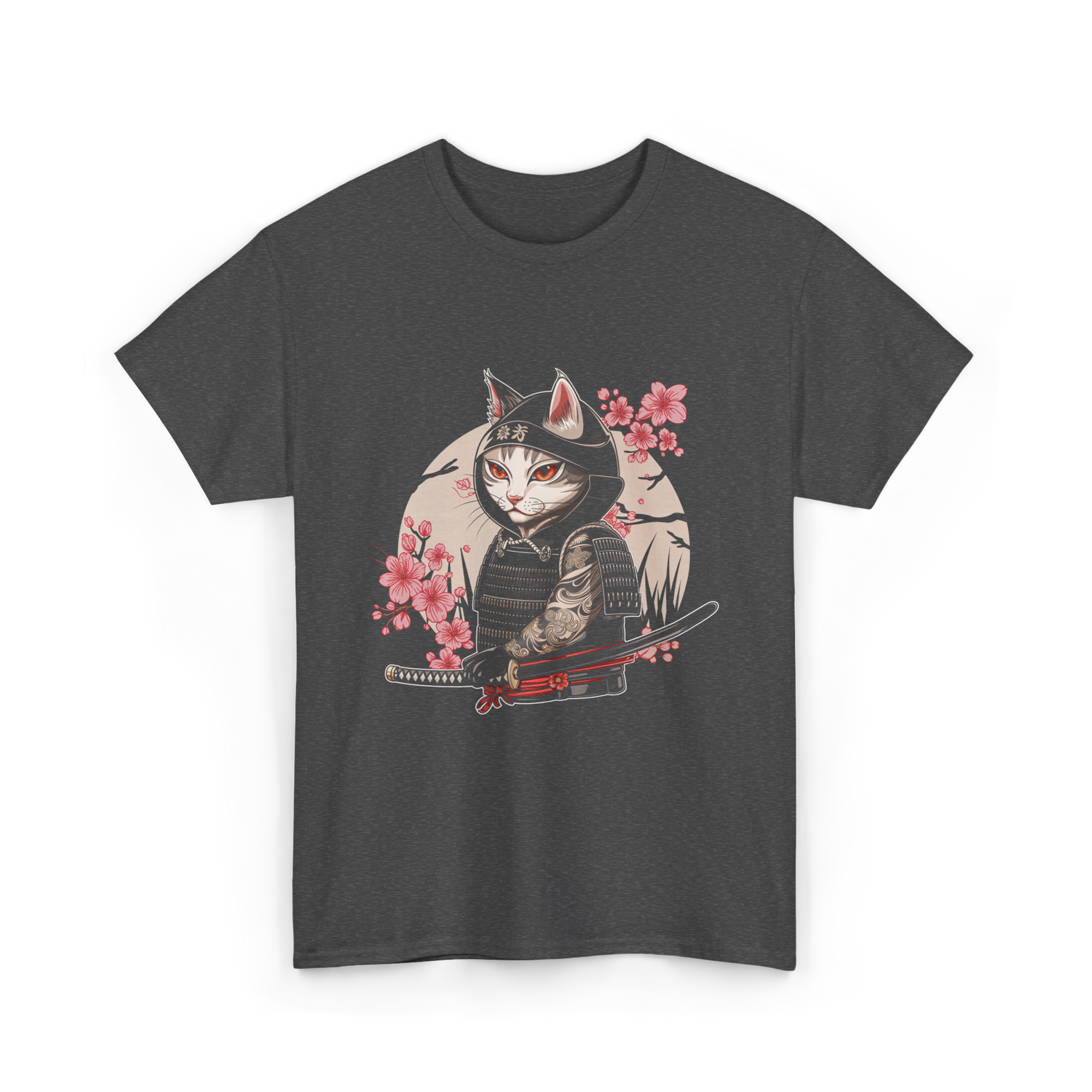 Samurai Cat Tattoo Cat T-Shirt - Dark Heather