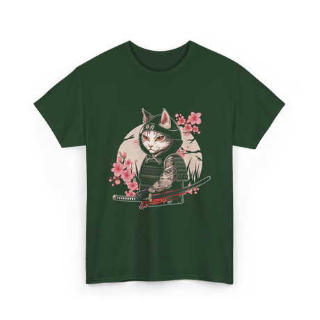 Samurai Cat Tattoo Cat T-Shirt - Forest Green