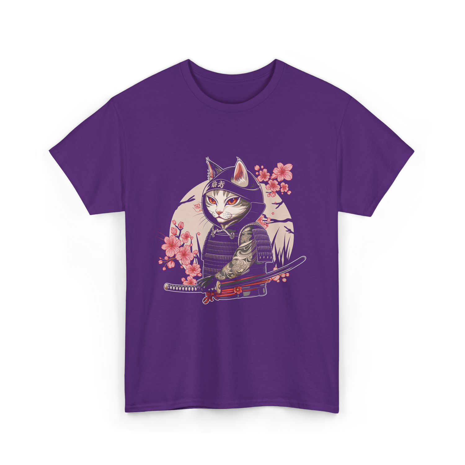 Samurai Cat Tattoo Cat T-Shirt - Purple
