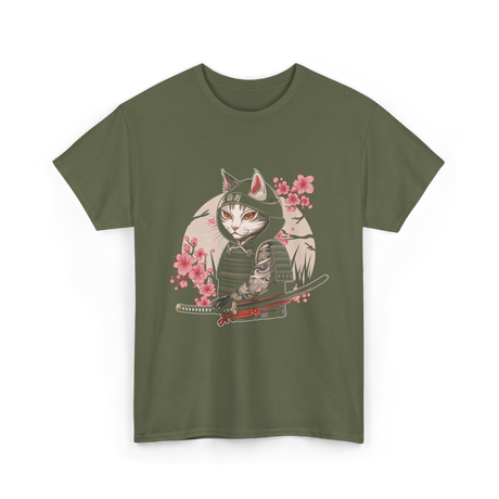 Samurai Cat Tattoo Cat T-Shirt - Military Green