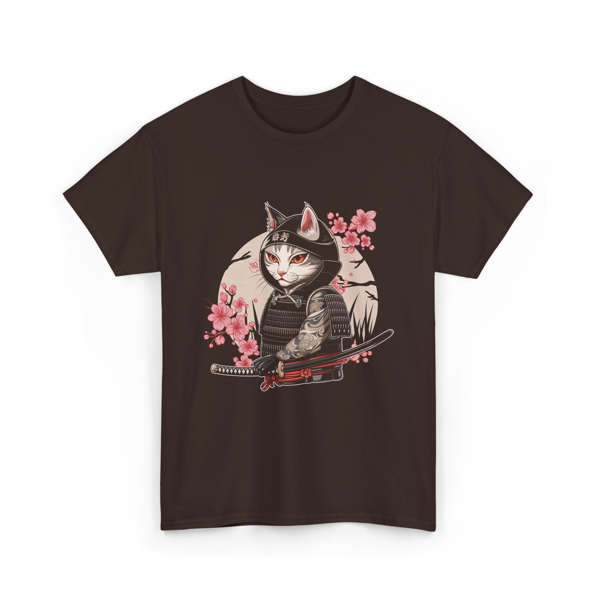 Samurai Cat Tattoo Cat T-Shirt - Dark Chocolate