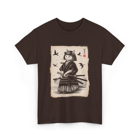 Samurai Cat Warrior Art Anime T-Shirt - Dark Chocolate