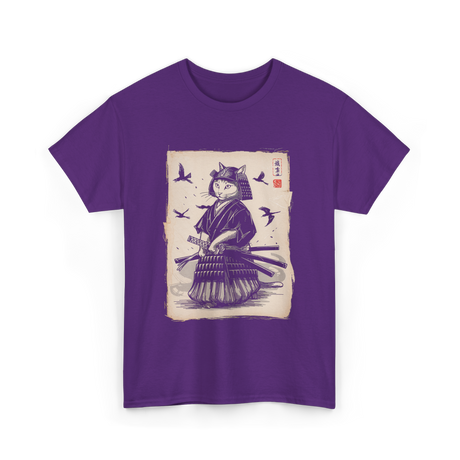 Samurai Cat Warrior Art Anime T-Shirt - Purple